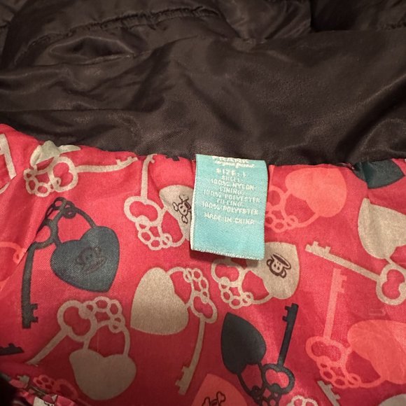 Paul Frank Womens Jacket size L Black Puffer Double Breasted Monkey Snap Y2K - Picture 6 of 6